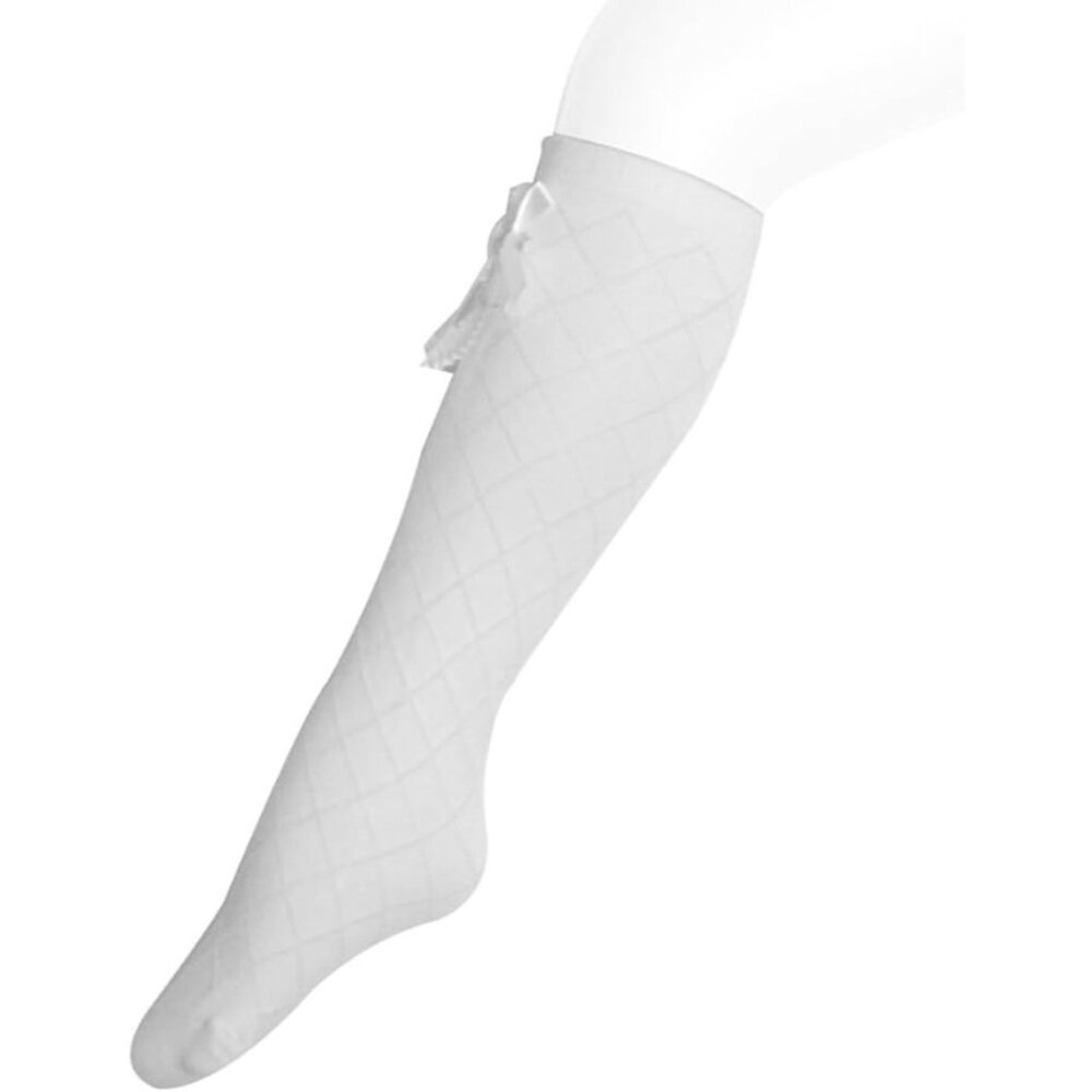 Wrapables Knee High Diamond Pattern Girl Socks in White NWT